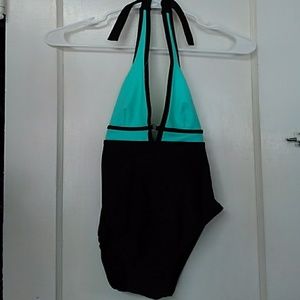 Aqua Black Halter One Pce Bathing Suit La Blanca
